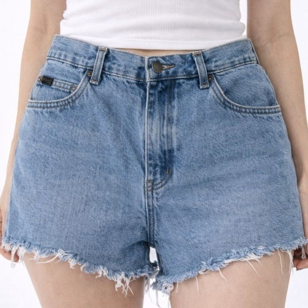 Vintage Lee Denim Cutoff Shorts Womens 28 High Waisted Light Wash 90s Distressed